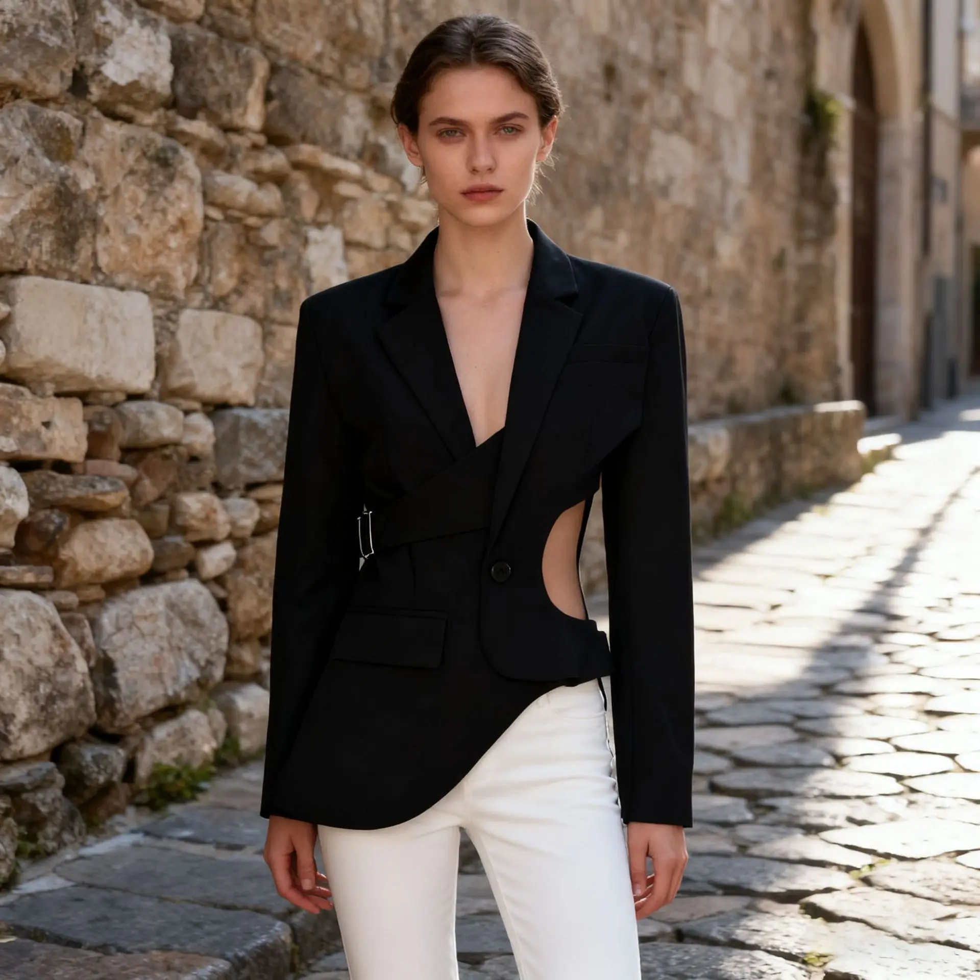 

Women's Slim Fit Asymmetrical Long Sleeve Suit Coat Elegant Hollow-Out Design Small Jacket Stylish Wear