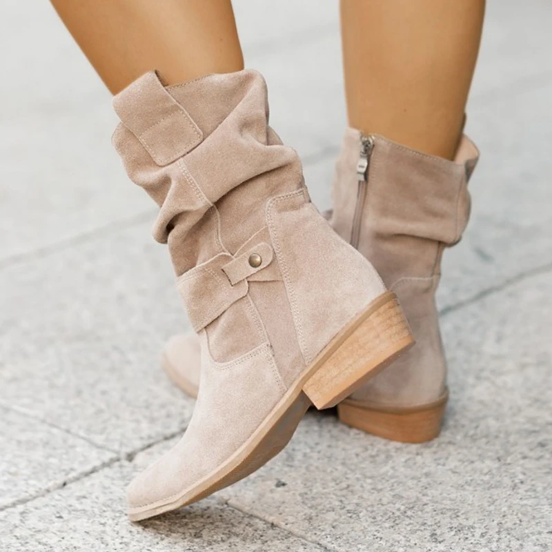 Frauen Stiefel Wildleder Lange Stiefel Weiche Plattform Stiefel Seite Zipper Frauen Western Boot Plus Größe Einfarbig Chelsea Boot Botas mujer