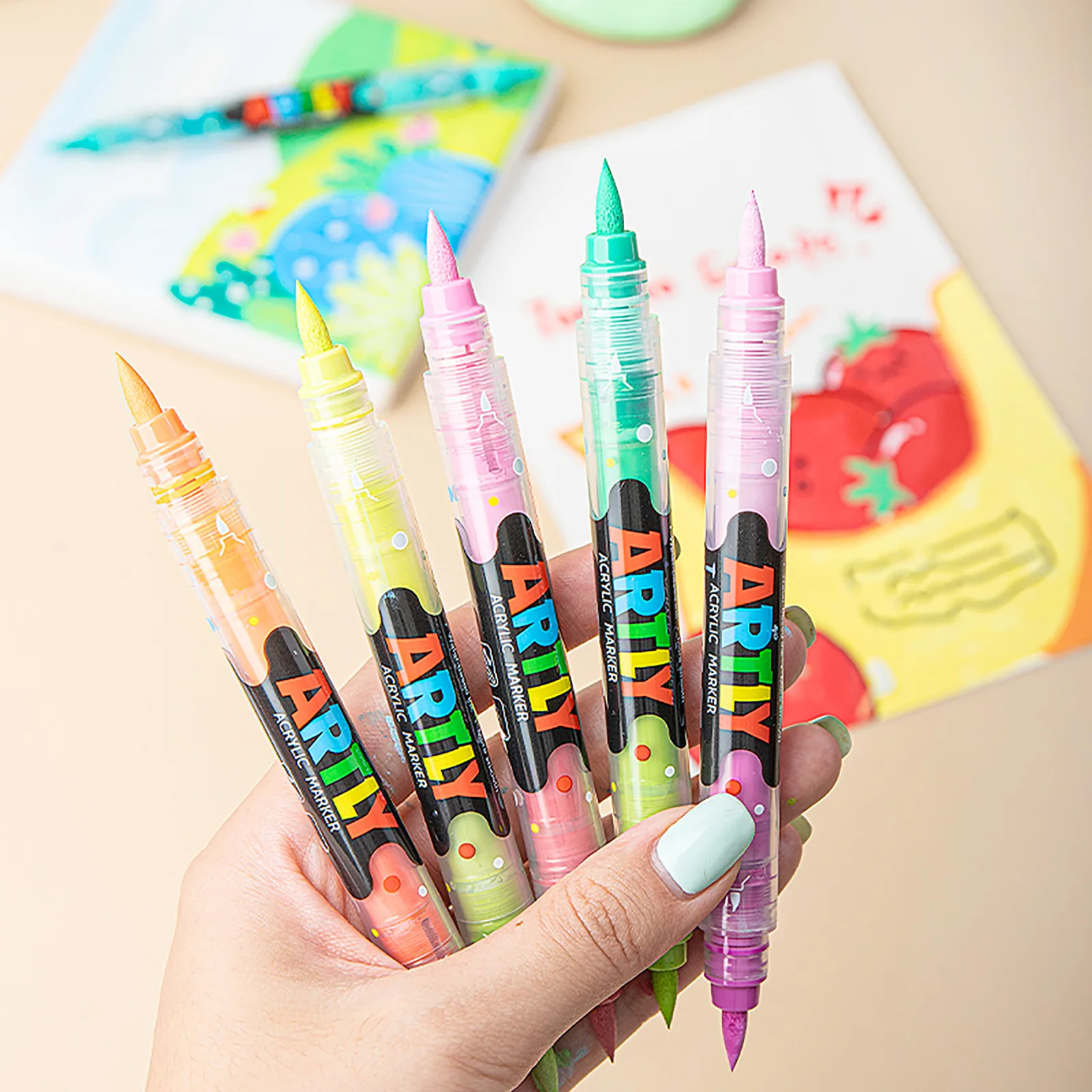 

Direct Liquid Acrylic Paint Markers Water-based Dual Tip Markers for DIY Glass Ceramic Wood Painting Double Color Pens Set