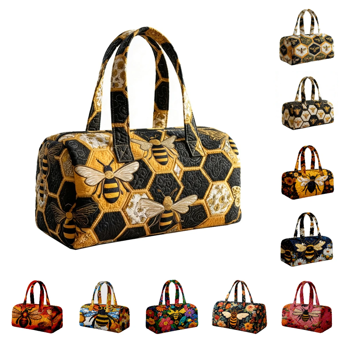 Honeycomb Bee Print Quilted Duffle Bag 2026 Outdoor Road Trips Travel Tote Handbag Women Men Weekender Bag