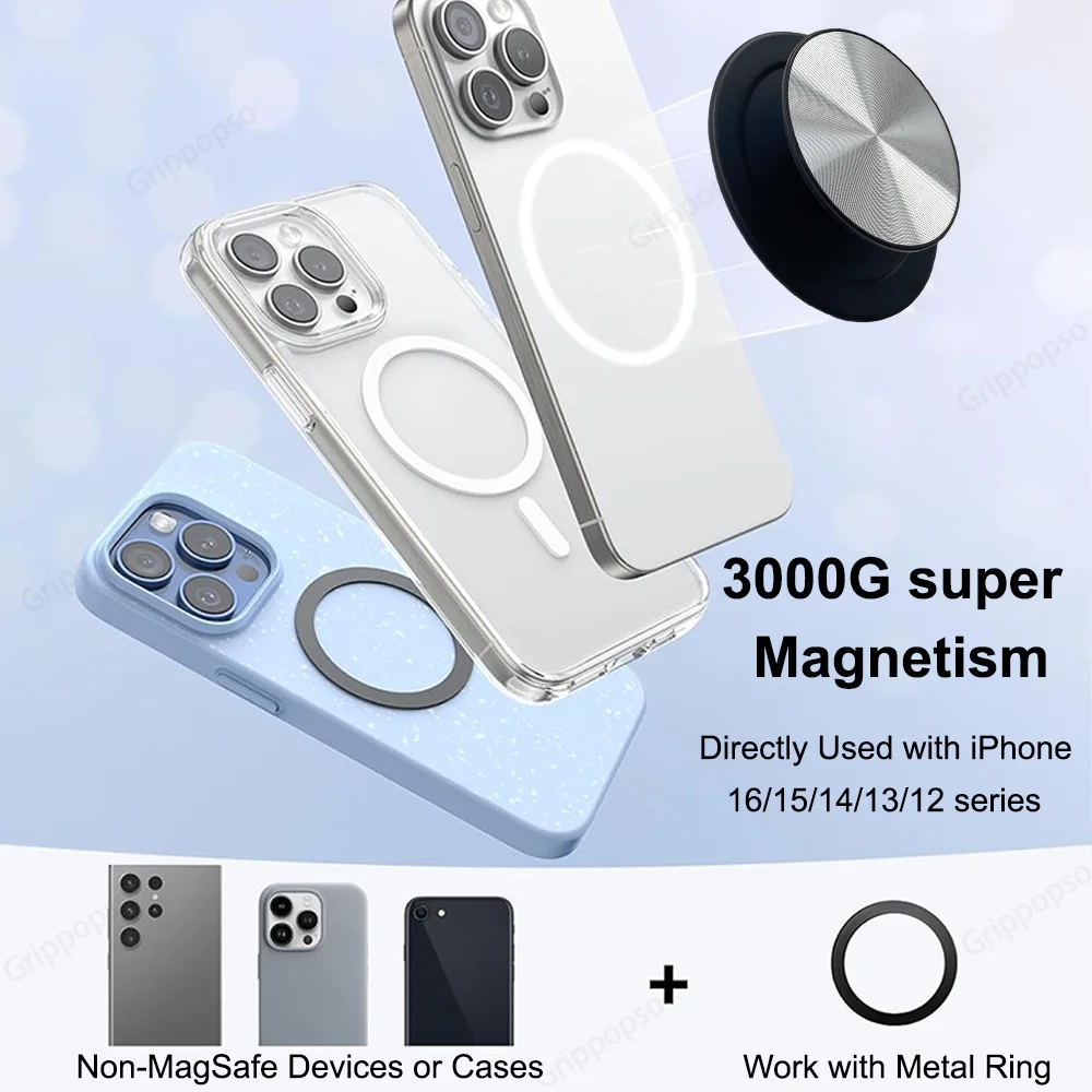 Grippopso Magnetischer, zusammenklappbarer Handy-Griff für Samsung, Halter, Sockel, Tasche für iPhone 52, magnetisch, sicher, Ring, Finger, erweiterbar – Detail 4