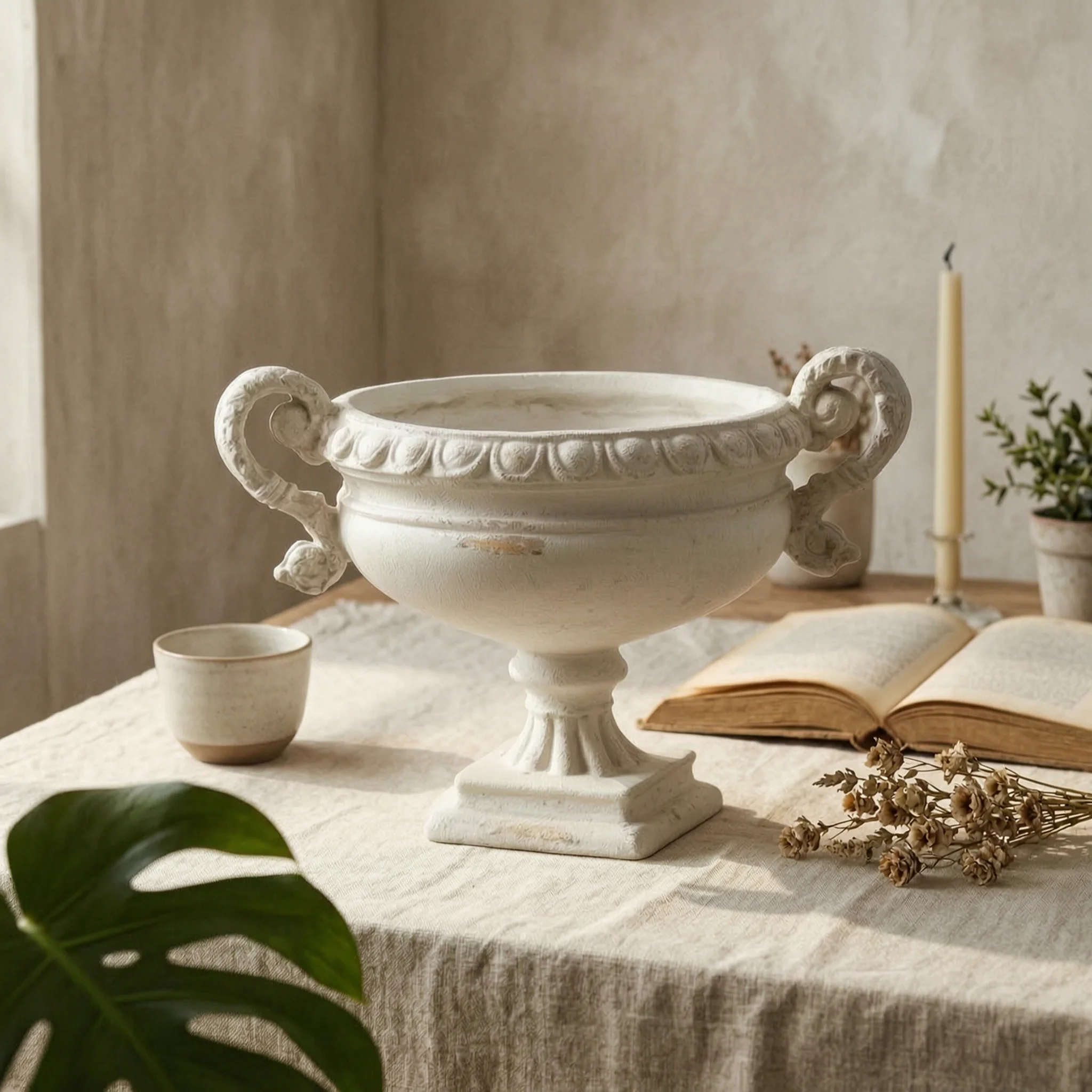 Urn Planter with Pedestal Elegant Urn Planter with Handles Pedestal Vase Refined Flower Pot with Handles Stable for Decorators