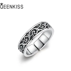 QEENKISS 925 Sterling Silver Vintage Grass Rings for Women Men Male Birthday Wedding Party Christmas Girl Boy Father Gift RG7024