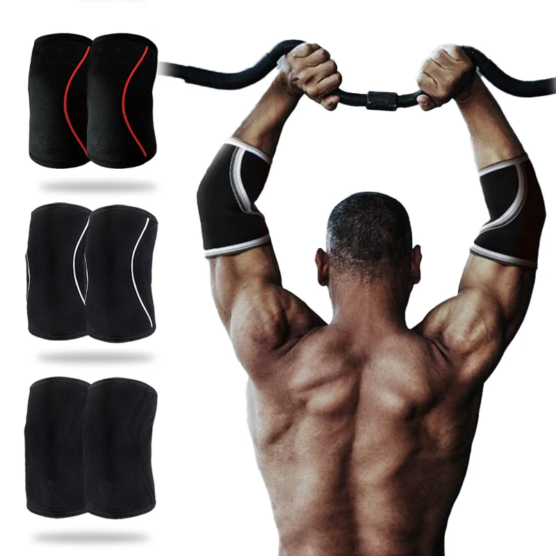 1 Pair Neoprene Crossfit Elbow Sleeves Weightlifting Elbow Brace Support & Powerlifting Training Tennis Badminton Elbow Pads