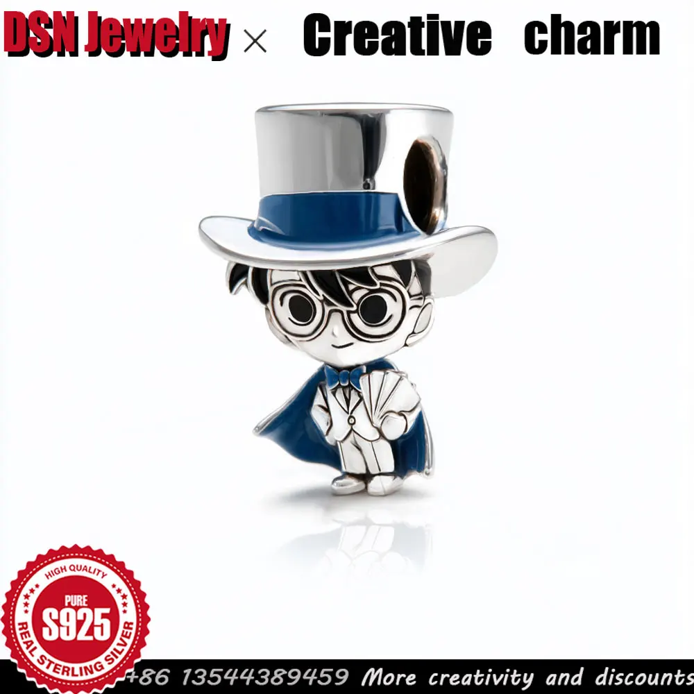 

DSN 925 Silver Charm Magician Detective Customizable beads for bracelet Original female Jewelry accessories Halloween gifts
