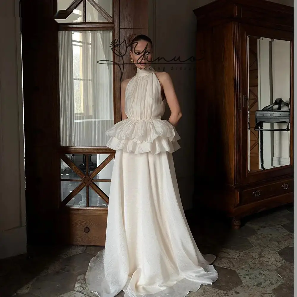 

customized Shiny lvory Prom Gown Halter A Line Long Formal Occasion Dresses Women Sequined Tiered Prom Party Gowns