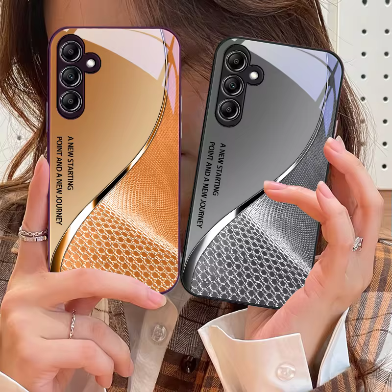 Funda de teléfono de vidrio templado para Samsung Galaxy A14 4G 20 30 52 20S 21S 22 A25 32 33 34 42 50 51 53 54 70 71 5G textura curva de malla