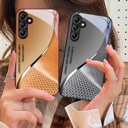 Tempered Glass Phone Case For Samsung Galaxy A14 4G 20 30 52 20S 21S 22 A25 32 33 34 42 50 51 53 54 70 71 5G Mesh Curve Texture