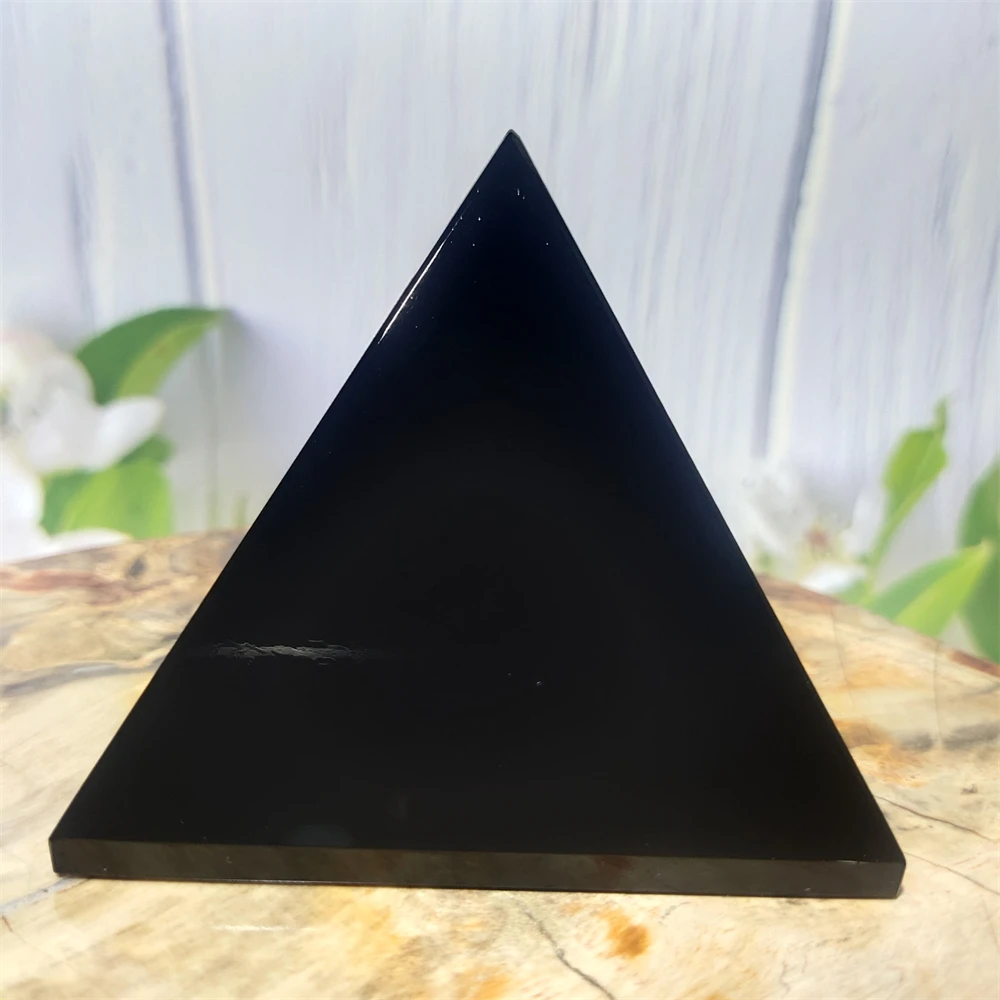 Natural Original Stone Polishing Black Obsidian Pyramid Triangled Crystal Reiki Energy Mineral Specimen Home Decoration