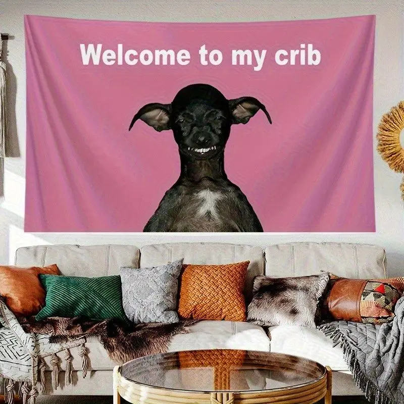 VIKAMA Welcome to My Cabin Funny Hairless Cat Tapestry Fun Internet Celebrity Meme Wall Hanging Bedroom Dormitory Home Decor