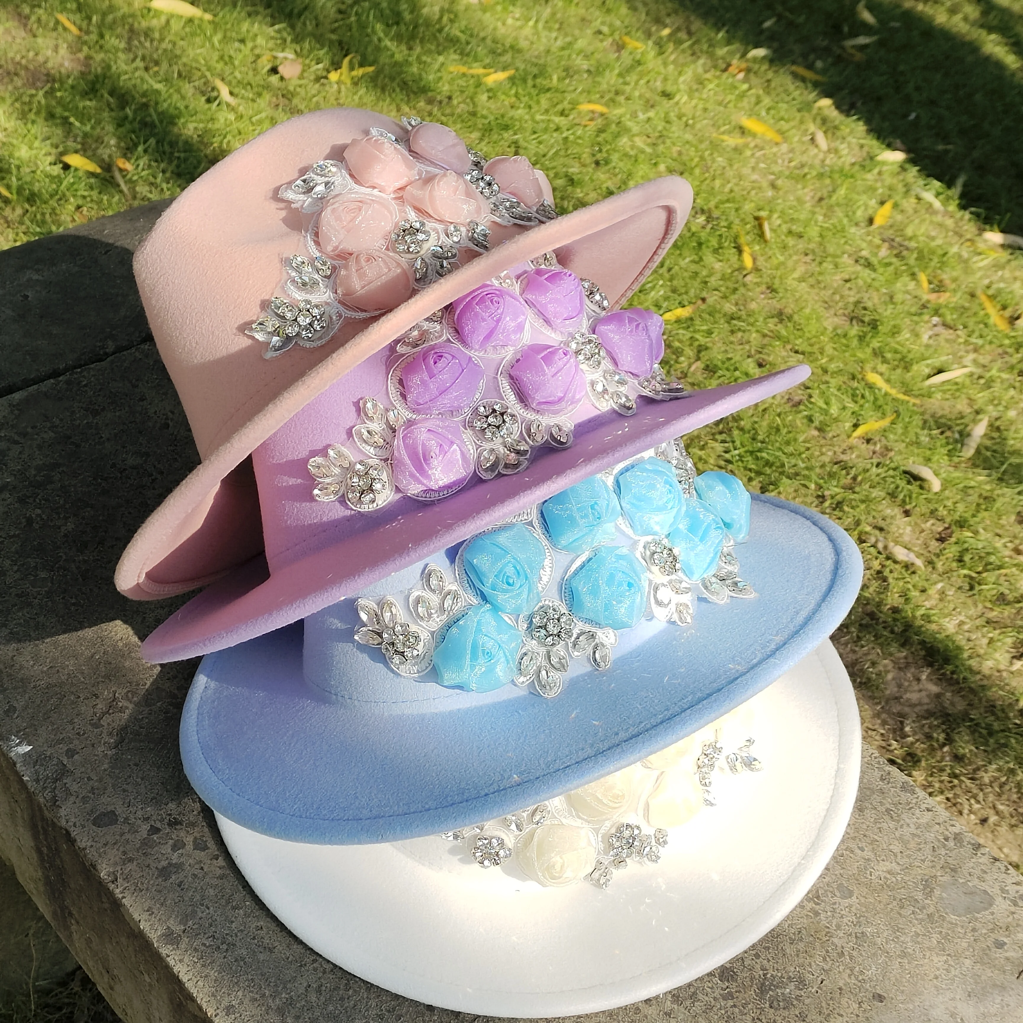 Wedding fedora women hats flower hats  factory hat party hats flower bride hats felt hat wholesale