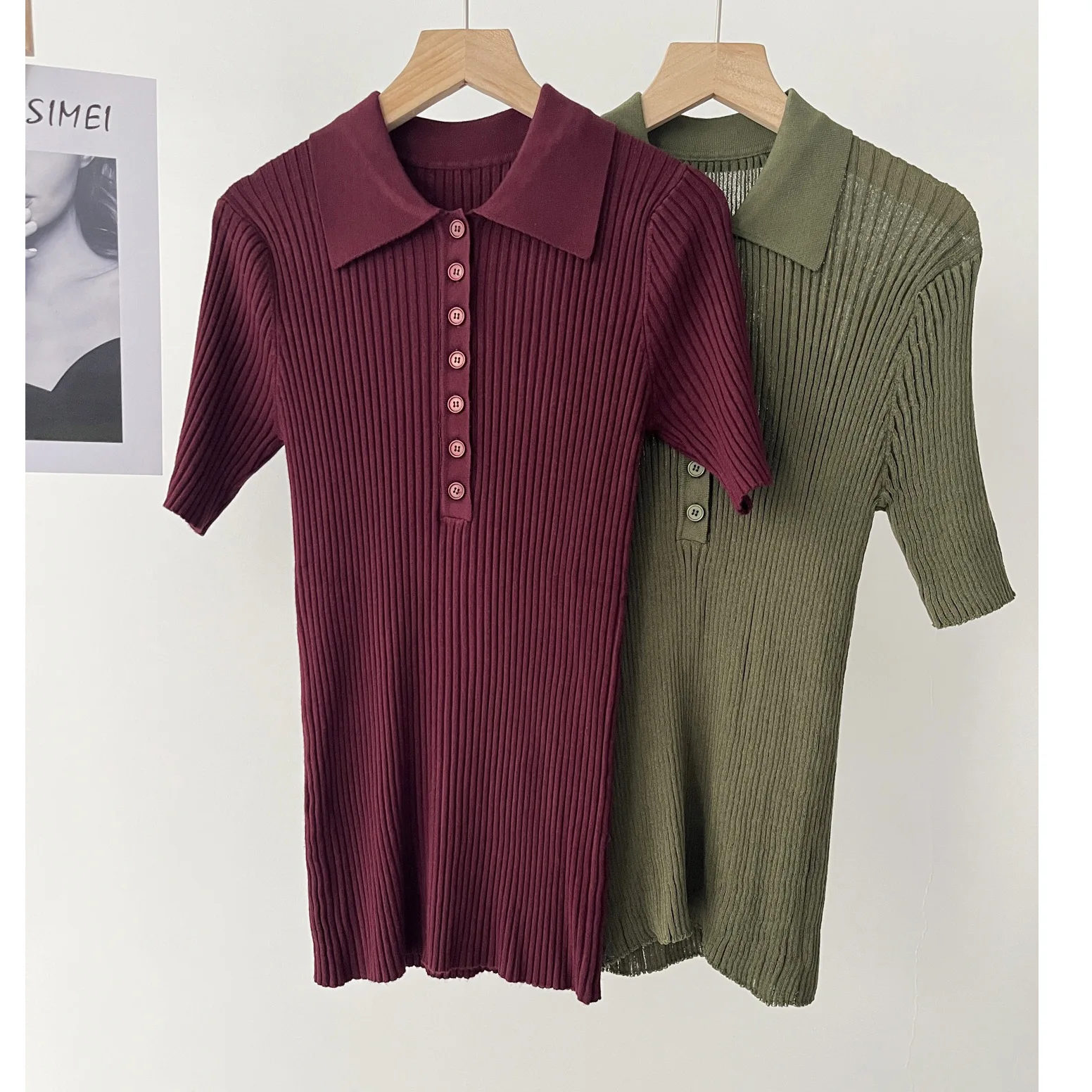 

Women's Summer American College Style Slim Fit Light Polo Shirt Neck Short Sleeve Knitwear 16a-0803