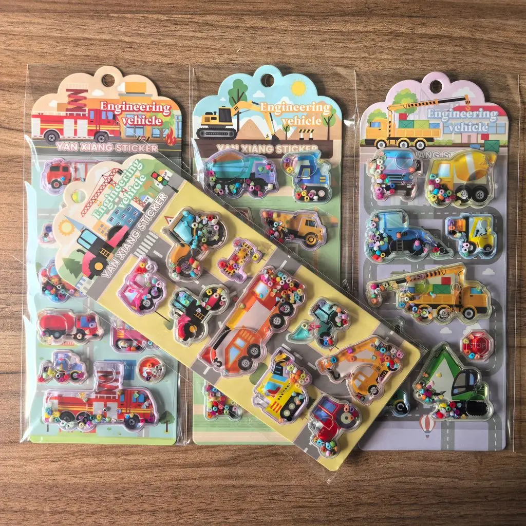 4Pack Colorful Construction Vehicle Shaker Stickers Sparkly Engineering Vehicle Embellishments for Stationery AnimeWorlds Store