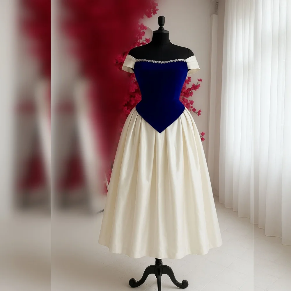 

Customized Evening Dress Glitter Pleat Off-the-shoulder A-line Midi Dresses Bespoke Occasion Prom Elegant Party Wedding