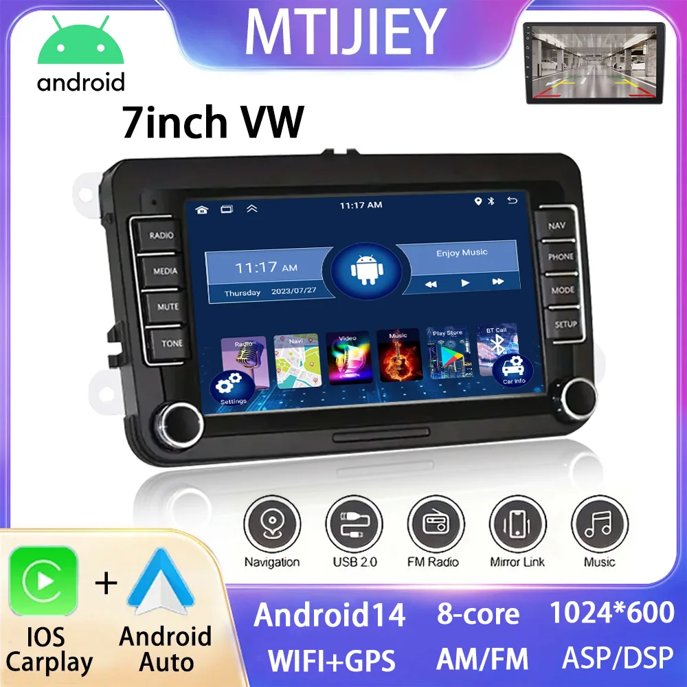 

7" Android 14 6G+128G Wireless CarPlay Android Auto Stereo GPS NAVI WIFI RDS FM BT for VW Golf 5 6 Passat Polo Touran Tiguan
