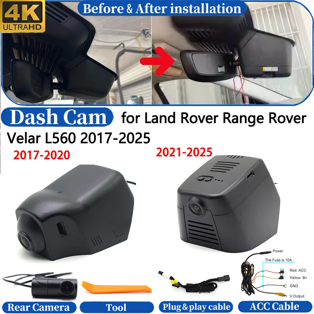 Dash Cam for Land Rover Range Rover Velar L560 2017-2025 Front＆Rear 4K DVR Dashboard Camera Video Drive Recorder Night Vision