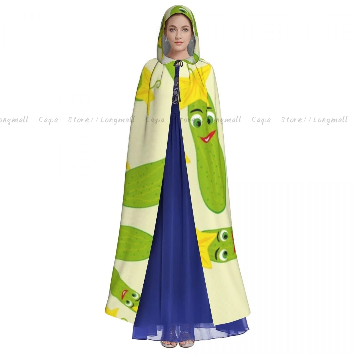 Cartoon Cucumbers Cloak Hooded Cosplay Costume Halloween Adult Long Party Cape