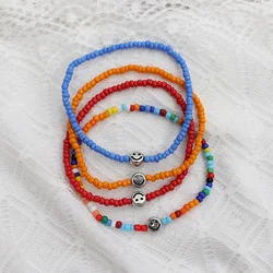 Smile Face Bracelets For Women Bohemian Colorful  Seed Beaded Strand  On Hand   Summer  Femme Charm Bracelet Jewelry