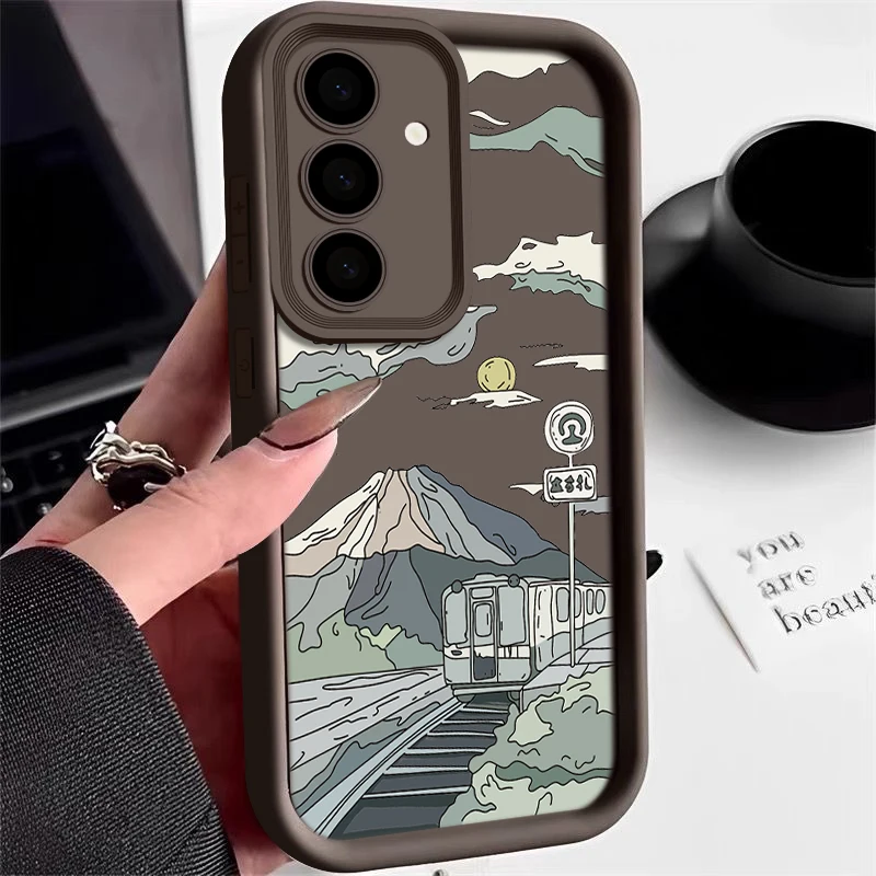 Landschaft Muster Fall Für Samsung Galaxy S24 S25 S23 S22 Ultra Plus S24 FE A55 A56 A54 A14 A15 A34 A36 A26 Weiche Silikon Abdeckung