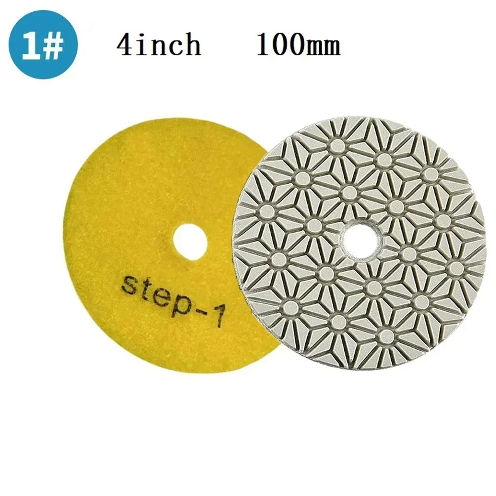 1PC 4 Inch 100mm Dry/Wet Diamond 3 Step Polishing Pads 1#/2#/3# Grit Granite Marble Stone Polishing Tool