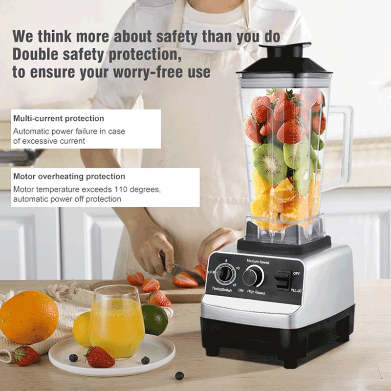 2000W Blender Professional Heavy Mixer Juicer High Power Fruit Food Processor Commercial Grade Timer Ice Smoothies Blenders