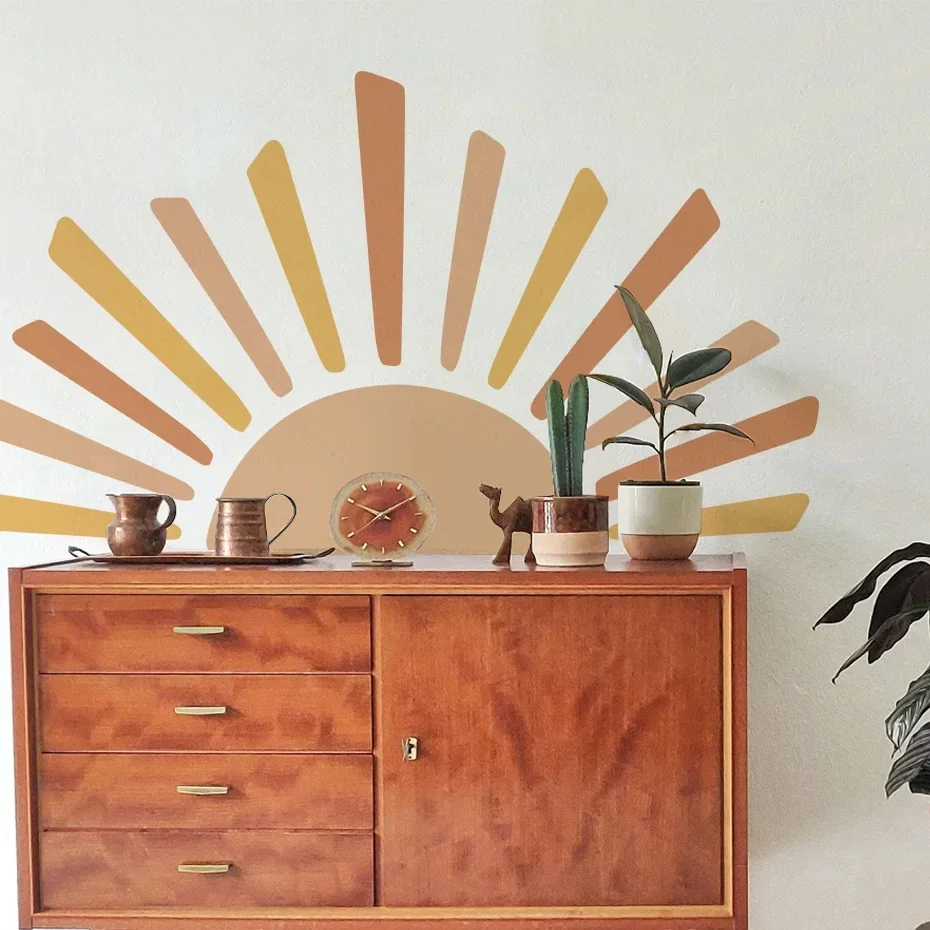 Boho Half Sun Wallpaper Decal Sunshine Vinyl Wall Stickers Nursery Baby Room Wall Stickers Living Room  Bedroom Decor Home Decor