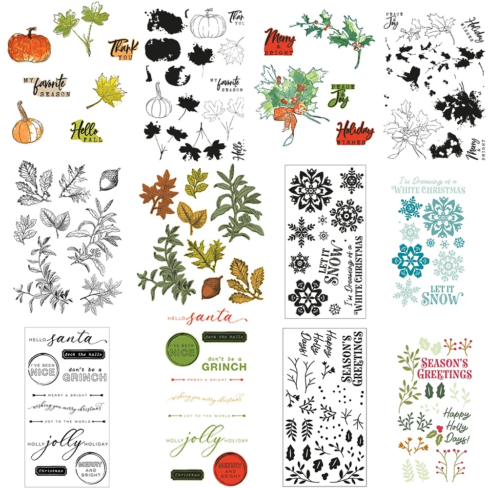Bleistiftlinie Holly/Kürbisblätter Stempel und Stanzformen Weißer Weihnachtsstempel Jolly Sentiments Stempel für DIY Scrapbooking Kartenherstellung