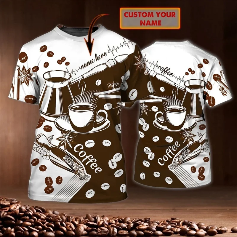 Fashion Coffee Tshirt Coffee Tools Set Printed Short Sleeves Barista Custom Tops Black White Loose Apron Tees Working Clothes