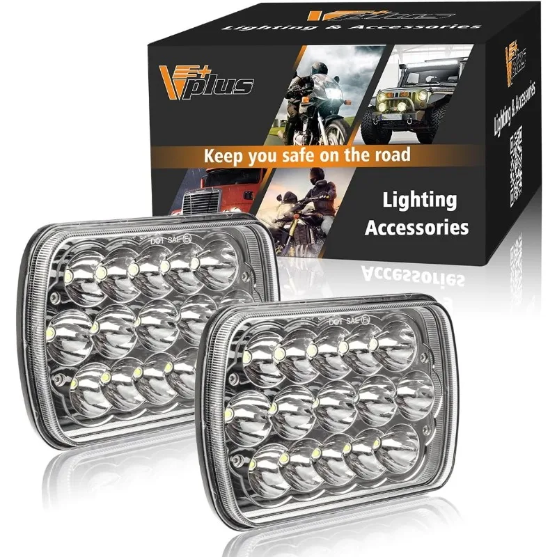 

Partsam 2PCS Rectangle H6054 LED Headlights 5x7 7x6 Headlamp Hi/Low Sealed Beam H4 9003 Plug 6054 H5054 Compatible with S10 Blaz