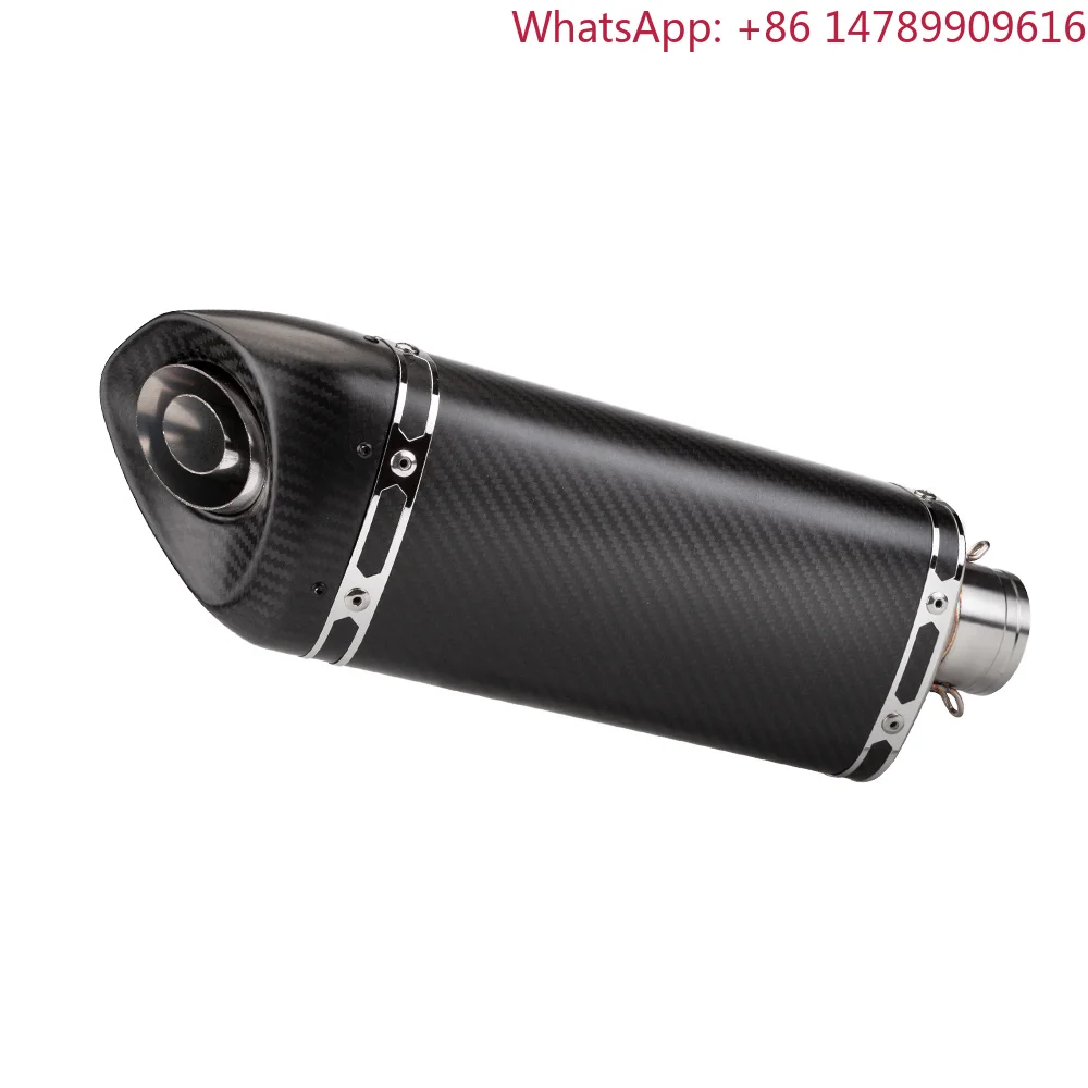 Universal Motorcycle Exhaust System, 51mm Inlet Carbon Fiber Muffler With Mid-Link Pipe And DB Killer For Universal Bike Modifi