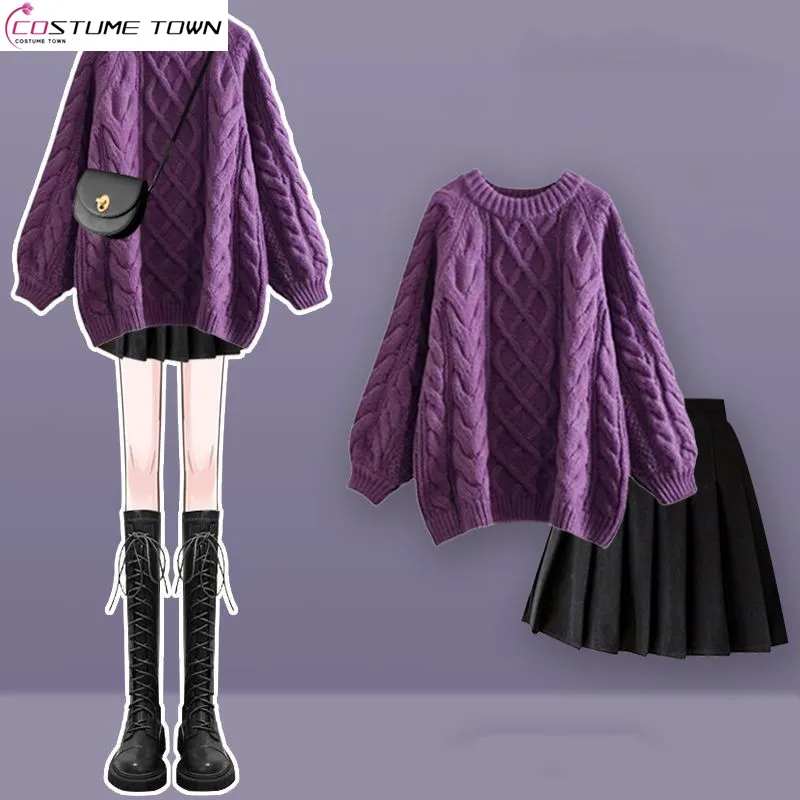 

Fashion Women's Autumn and Winter Set Women's 2023 New Knitted Sweater Show Slim and Versatile Pleated Short Skirt Two Piece Set