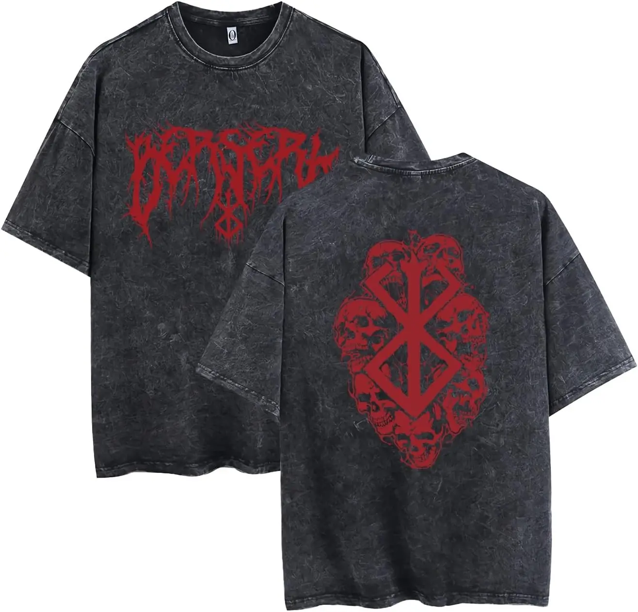 Berserk Brand of Sacrifice Graphic T-Shirt, Red Brushed Storyline, Manga Action Anime Shirt, Negro