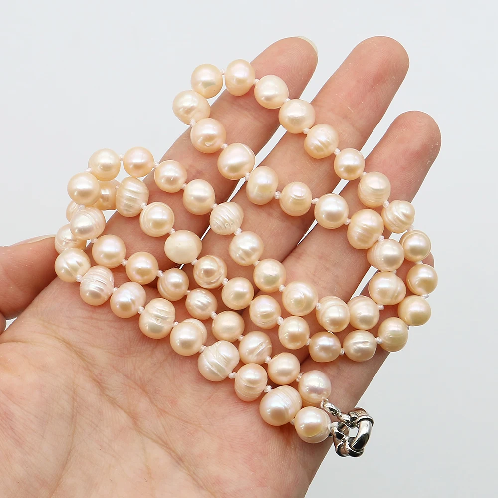 7-8mm Orange Natural Irregular Round Thread Pearl Necklace 47cm Natural Gloss Baroque Pearl Clavicle Chain Women's Gift 1strand