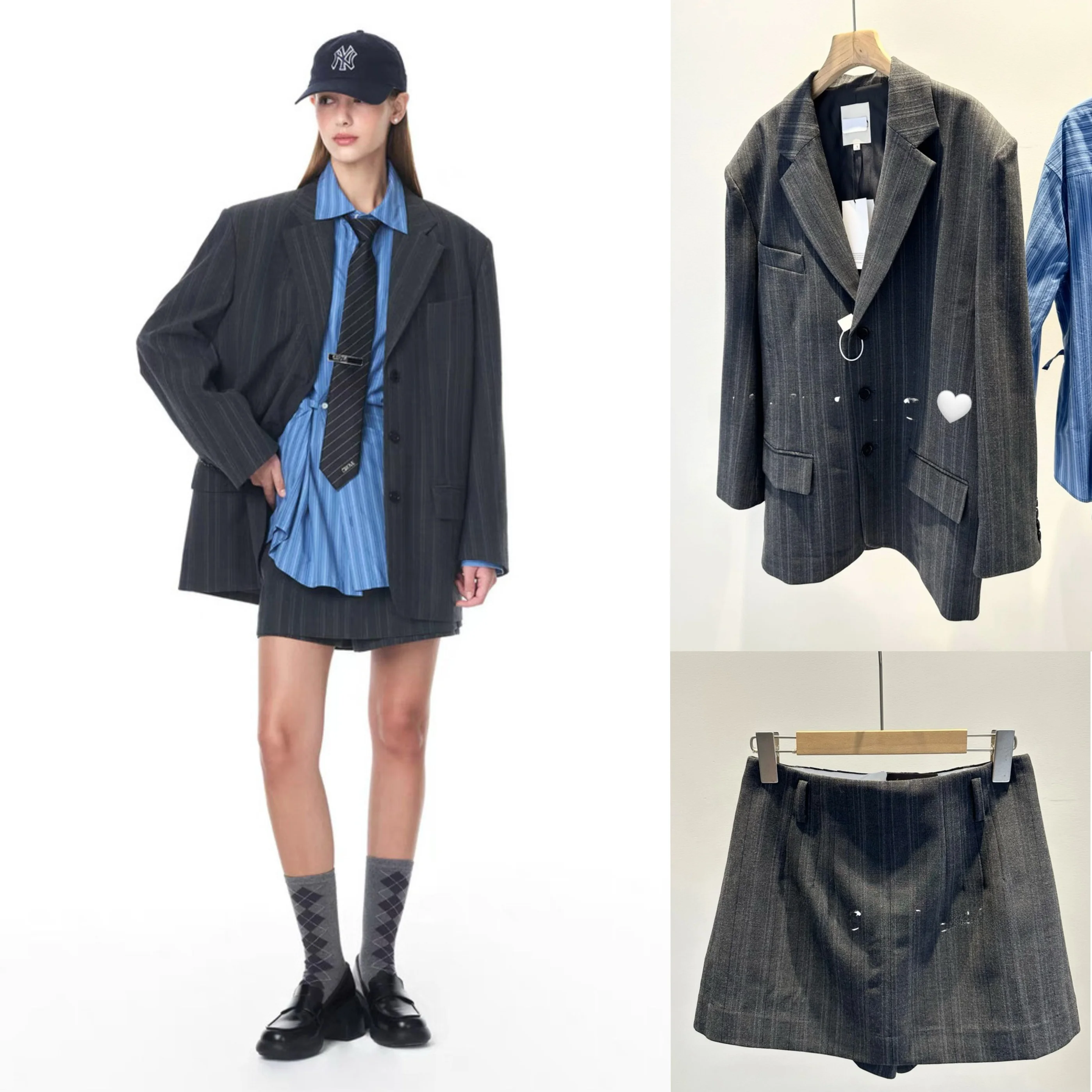 

Retro Striped Suit Jaet ort Skirt Pants Casual Long Pants Set Women's Faion Ensemble Autumn Collection Wool Material