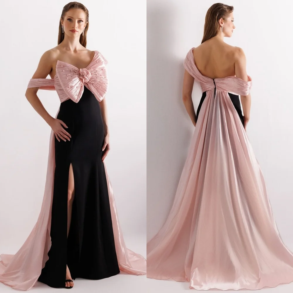 

Customized Exquisite Fashion Jersey Pearl Pleat A-line Off-the-shoulder Long Dresses Bespoke Occasion Sexy