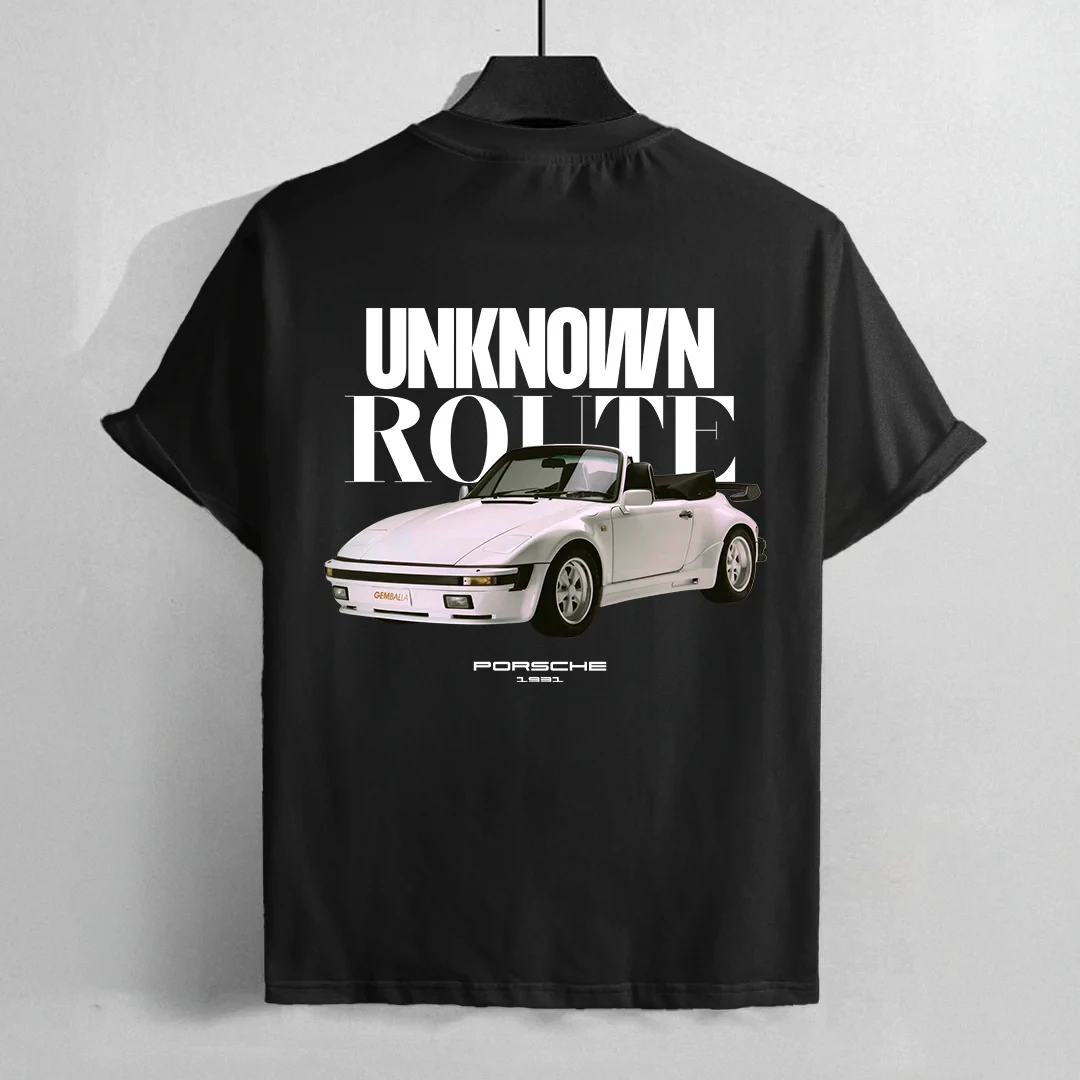 Unknown Route Car Template for Print Casual Cotton Classic Fashion Car Letter Pattern Print O-neck Short-sleeved Summer Tops Tee