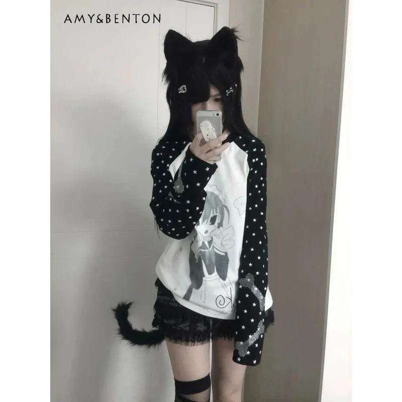 

25COSЯпонская субкультура, горячая алмазная анимация, цветной топ с круглым вырезом и длинными рукавами, осенняя новинка, милая футболка большого размера