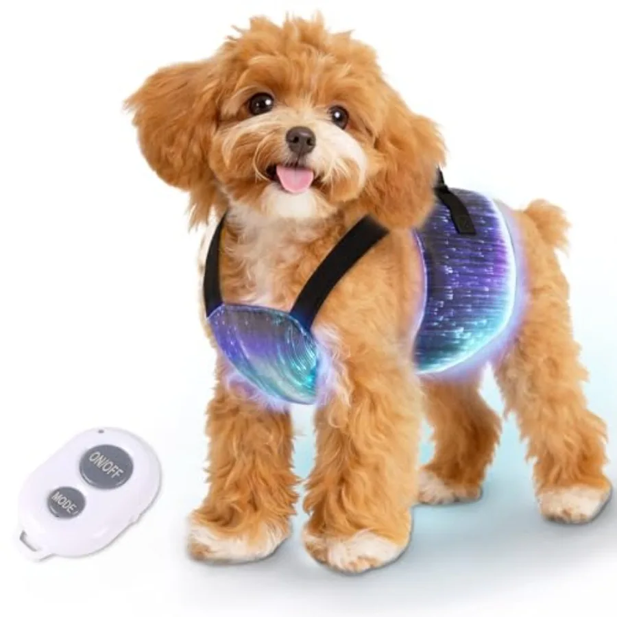 

【New model】Flash Star Light Fiber Optic LED Dog Harness with Remote ControlRechargeable Lightweight Multicolored LED Pet Safety