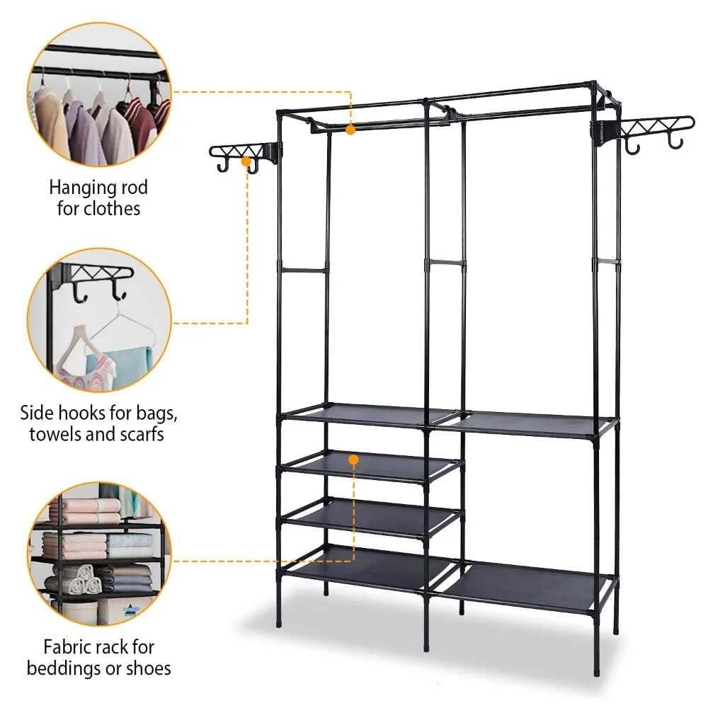 Simple And Modern Coat Rack Double Row Floor Standing Clothes Rack Multifunctional Household Reinforced Hanger Clothing Wardrobe