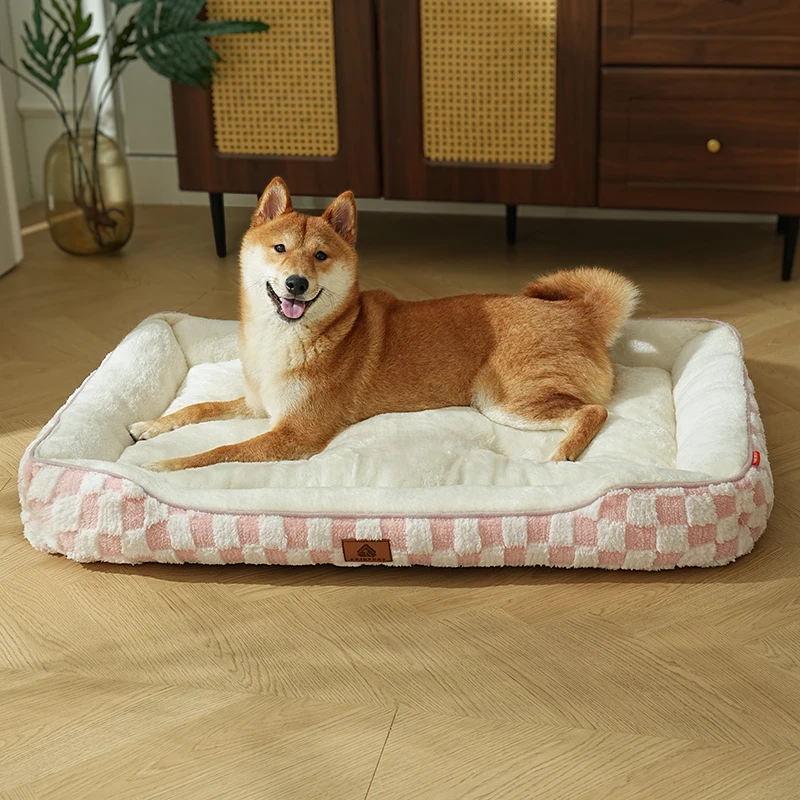 Rechteckiges Winter-Hundebett, orthopädisches Hundebett, wärmendes, weiches, beruhigendes Schlaf-Welpenbett, langlebiges Haustierbett mit rutschfester Unterseite