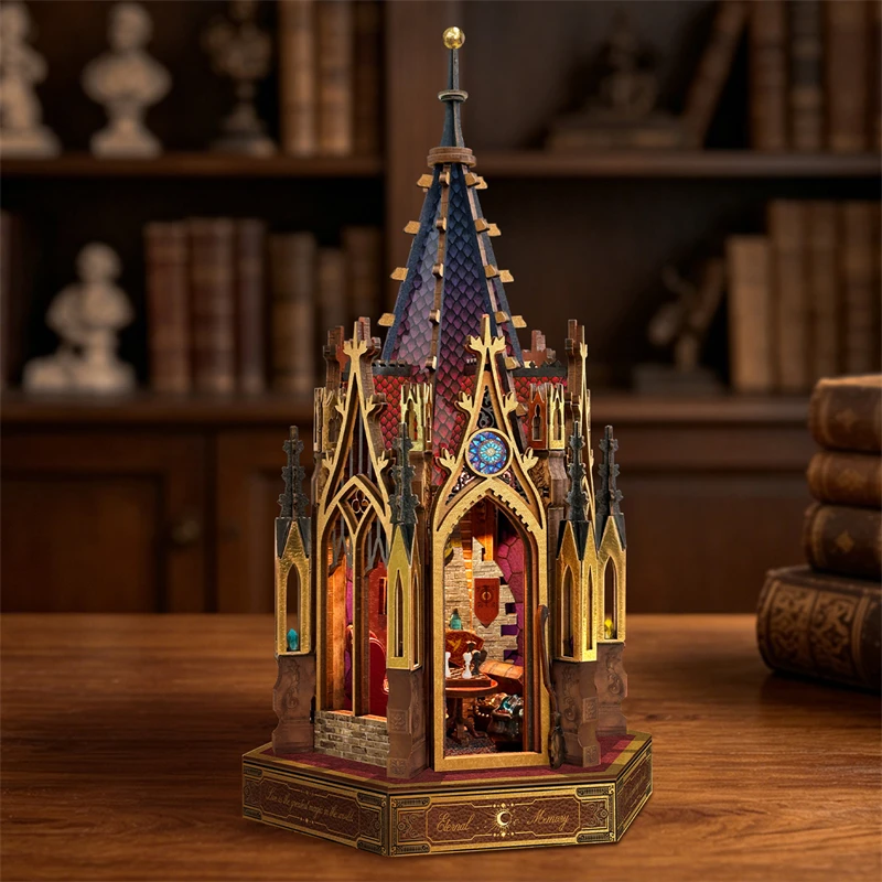 DIY Wooden Book Nook Figurines Miniatures Magical Memory Tower Cottage Bookend for Friends Birthday Xmas Gifts Home Decor Crafts