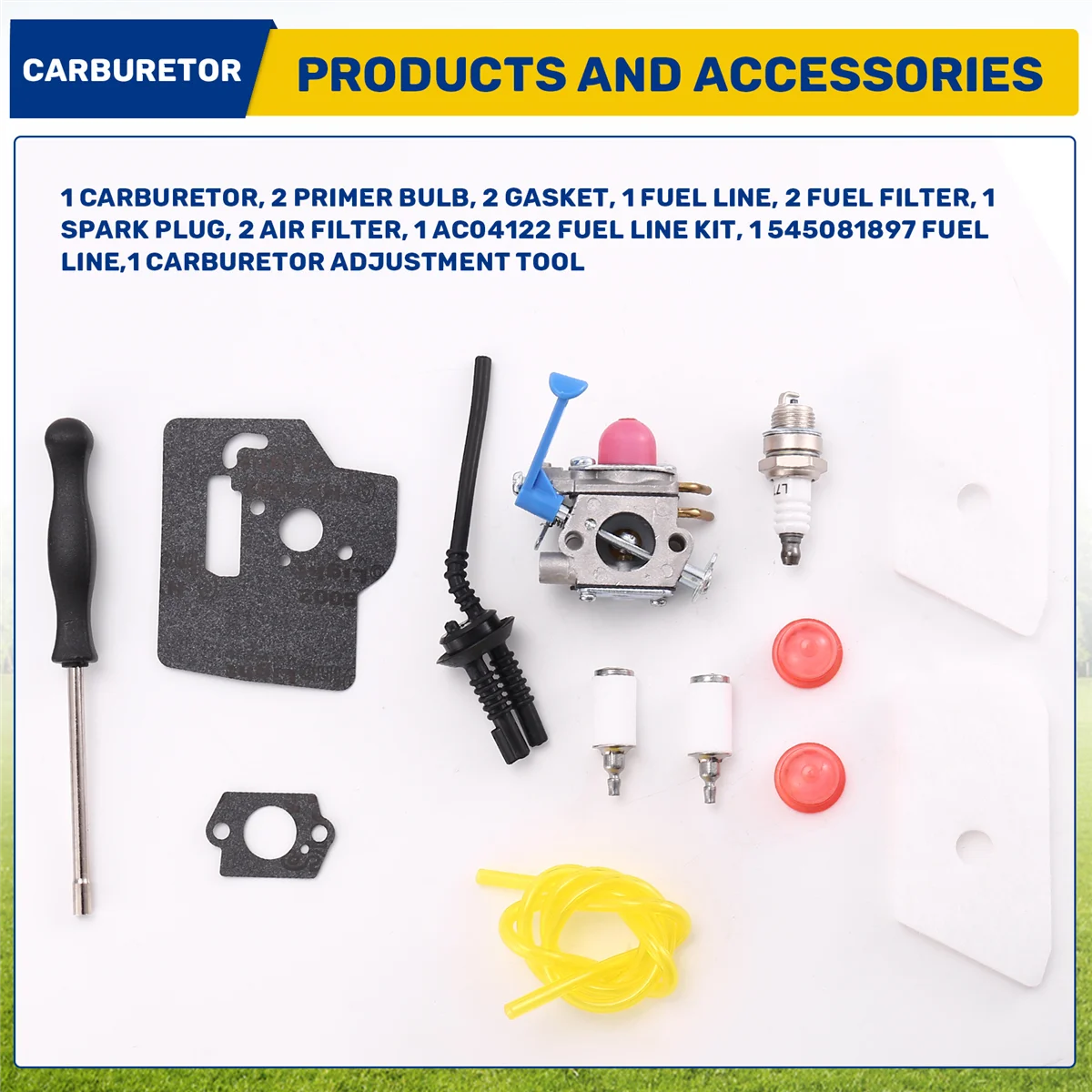 A99U C1Q-W40A Carburetor for Husqvarna 124L 128R 128DJX Craftsman String Trimmer with 545081897 Fuel Line Tune Up Kit