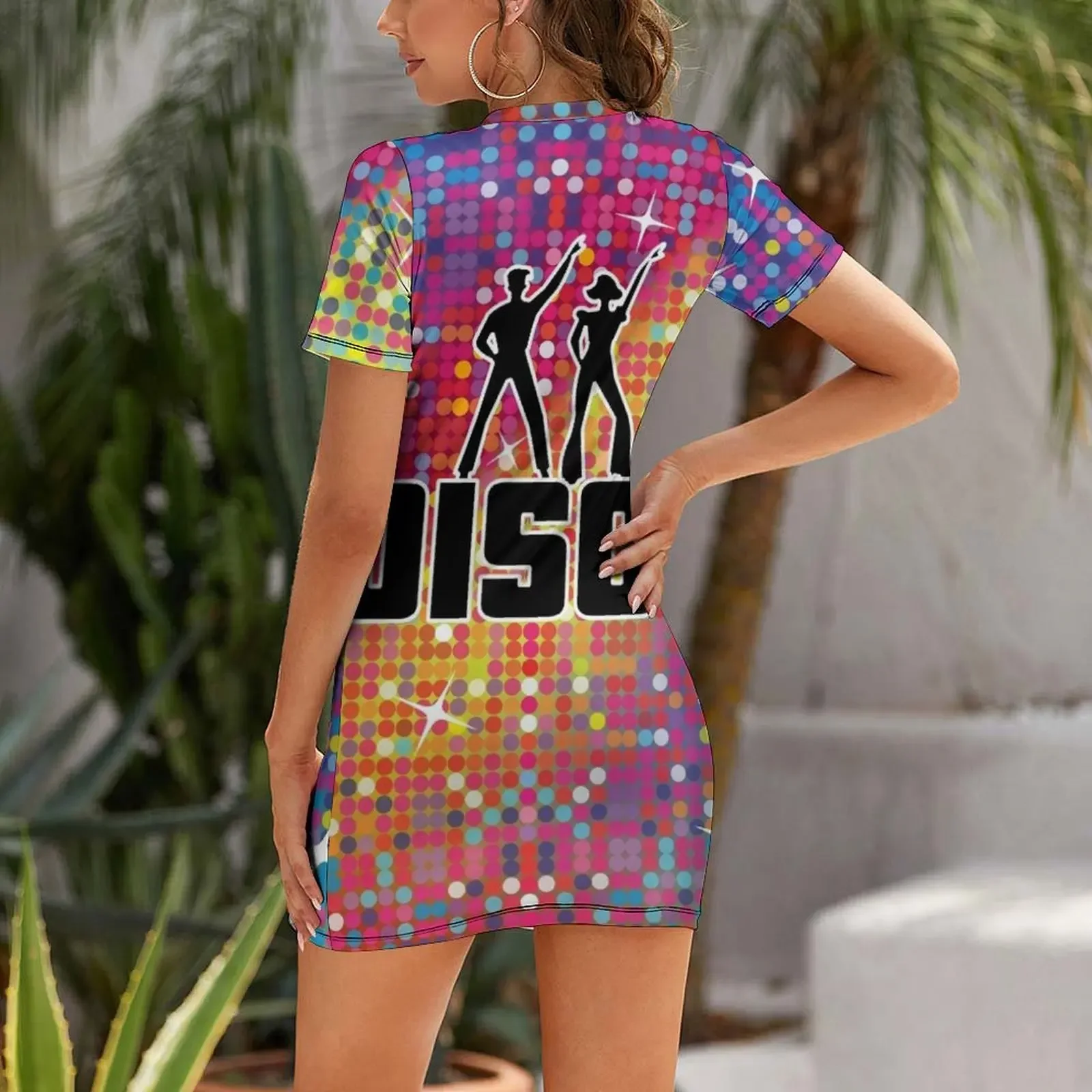 Rainbow Sequin - Disco Ball Mosaics Glitter Pattern Short-Sleeved Dress Dress vintage dresses for woman beach dress