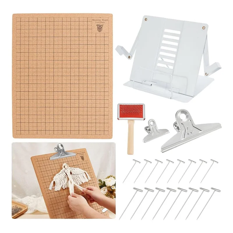 

L55A-Набор досок для макраме, доска для макраме и металлическая регулируемая подставка, поставки макраме, двухсторонняя сетка, проектная доска для макраме