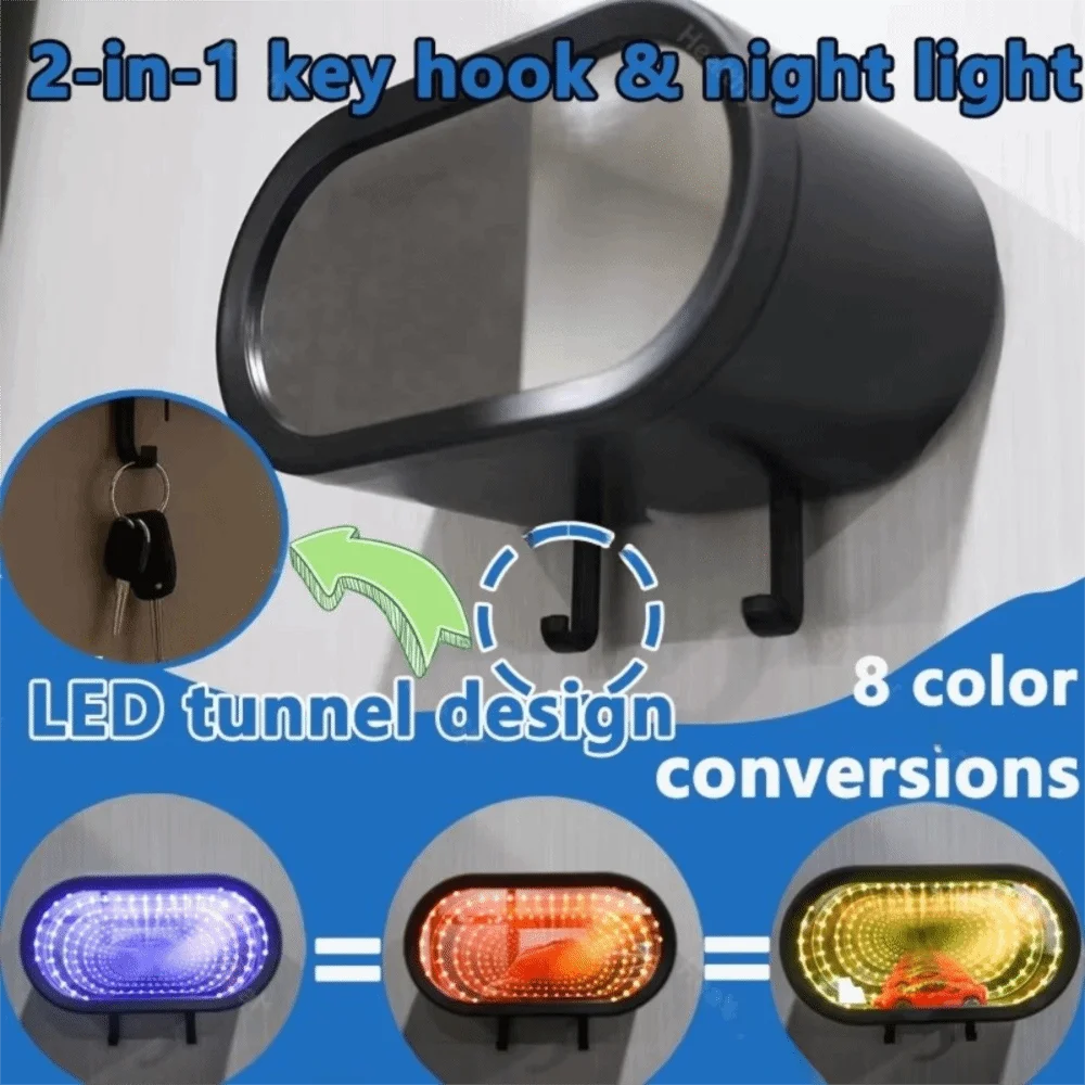 

Многофункциональный светодиодный ночник-туннель с эффектом бесконечного зеркала, прочный, простой в установке, настенный, с держателем для ключей