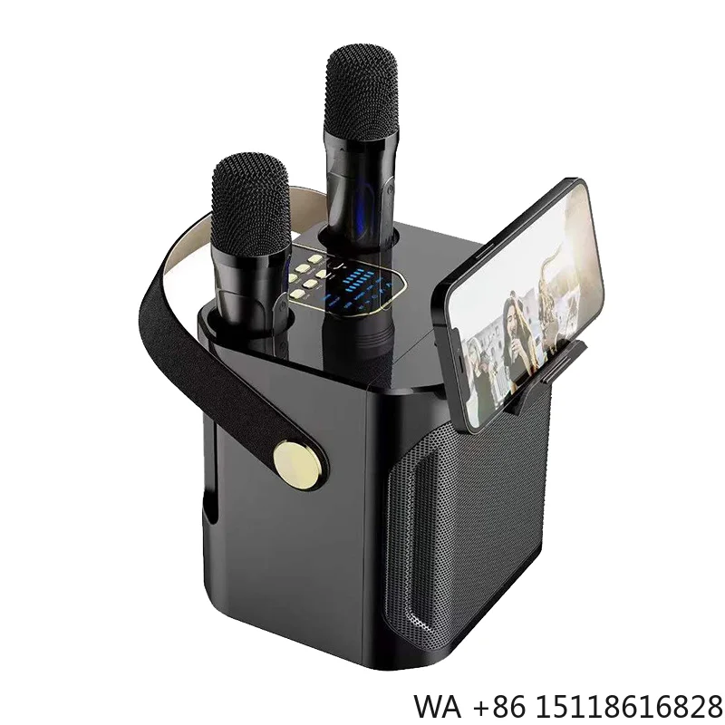 Portable 3000mAh for 5.4 MP3 Music KTV Set with Subwoofer USB/AUX Karaoke Speaker 2 Microphones for Outdoor Family Parties