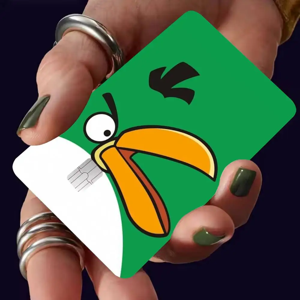 A-Angry birds 4pcs 1Set Card Stickers Small Waterproof Chip 4PCS Card Sticker Anti-Scratch