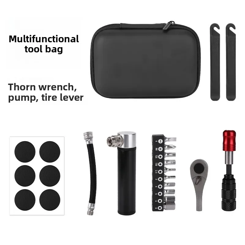 Bicycle Repair Tool Combination Set Ratchet Torque Wrench Road Bike Mountain Bike Portable Tire Repair Tool Pump Set