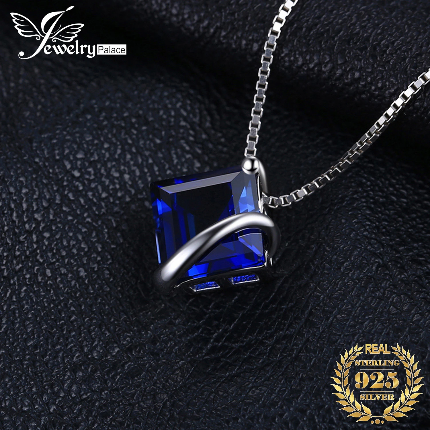 JewelryPalace 3.3ct Square Created Blue Sapphire 925 Sterling Silver Pendant Necklace for Women Gemstone Fine Jewerly No Chain