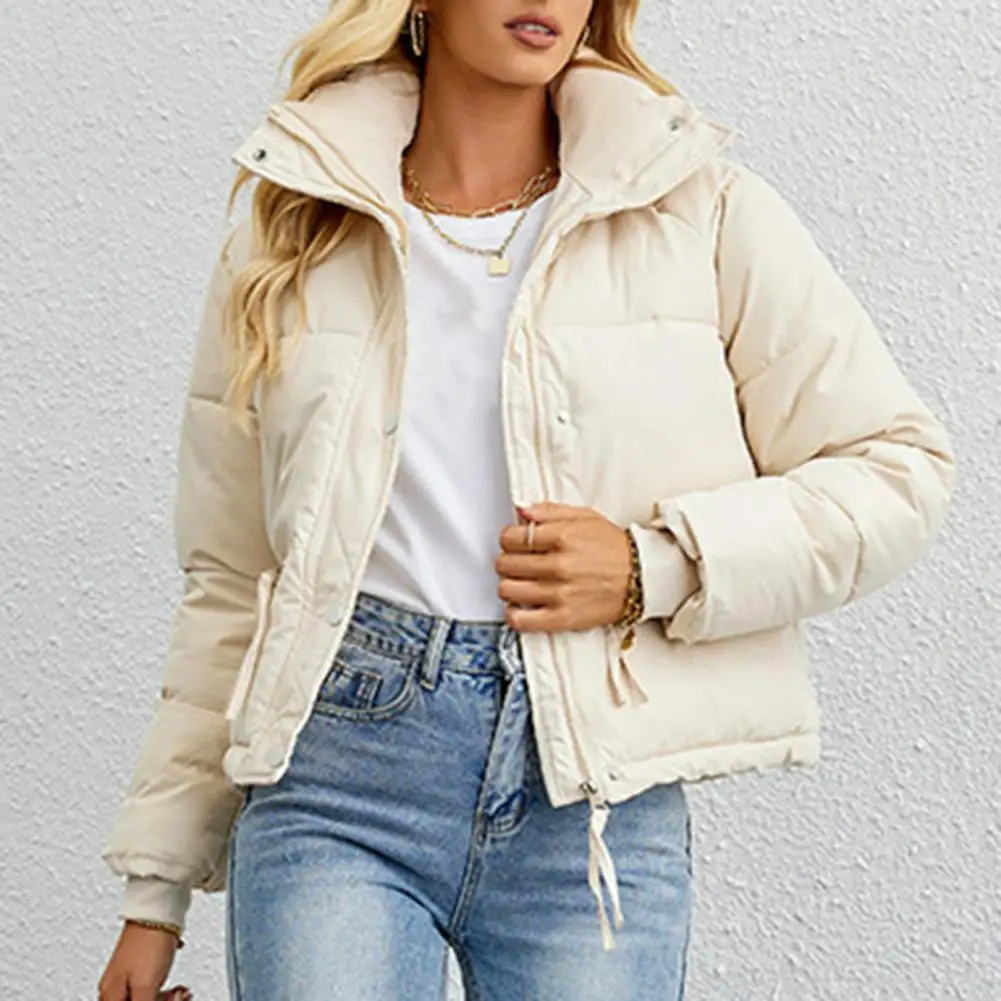 Women Casual Zipper Thick Outwear Coat Lapel Neck Soft Comfortable Polyester Fabric Classic Autumn Winter Jackets